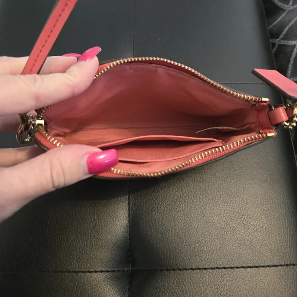 Coach Coral Pink Saffiano Leather Wristlet with Gold Hardware - Picture 3 of 3